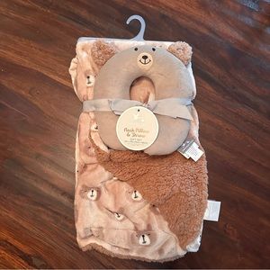 NWT | Neck Pillow & Throw GiftSet | Brown Bear | Plush | Baby Kid Toddler Infant